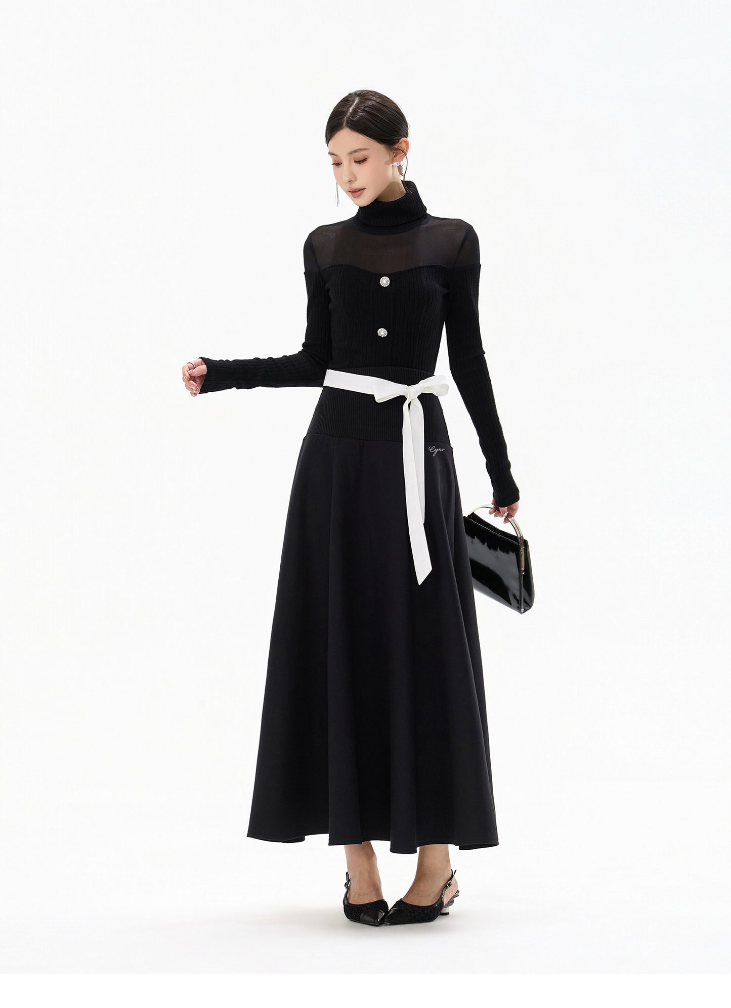 SHEER KNIT & BELTED SKIRT SET