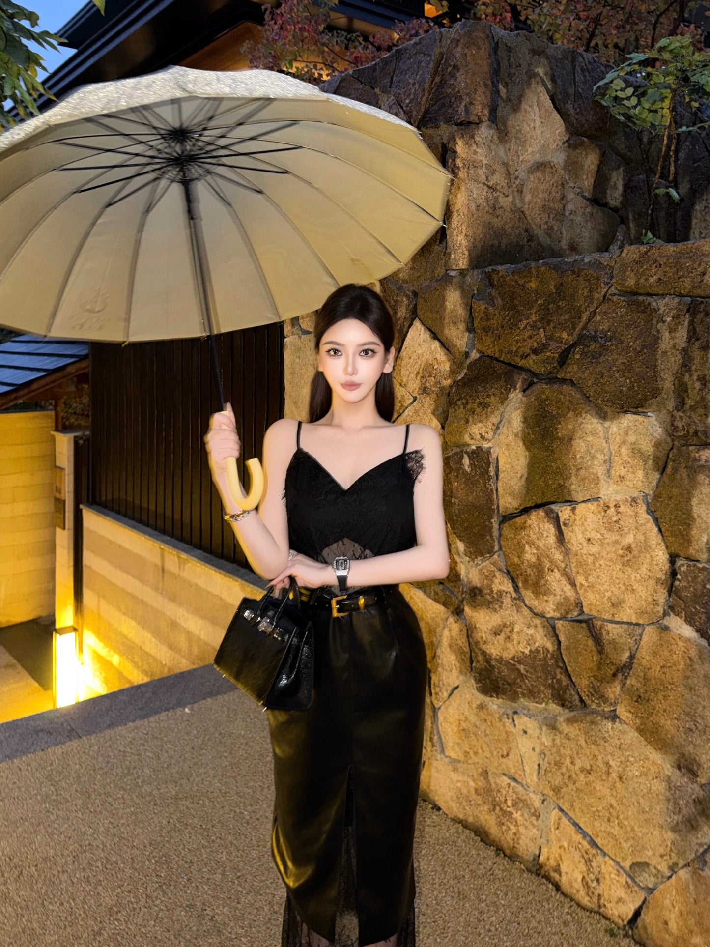 ELEGANT LACE V-NECK SLIM LONG DRESS