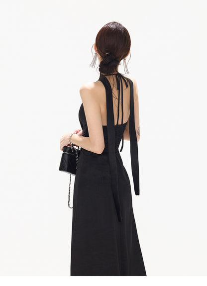 【日本在庫 】HALTER LACE SATIN DRESS