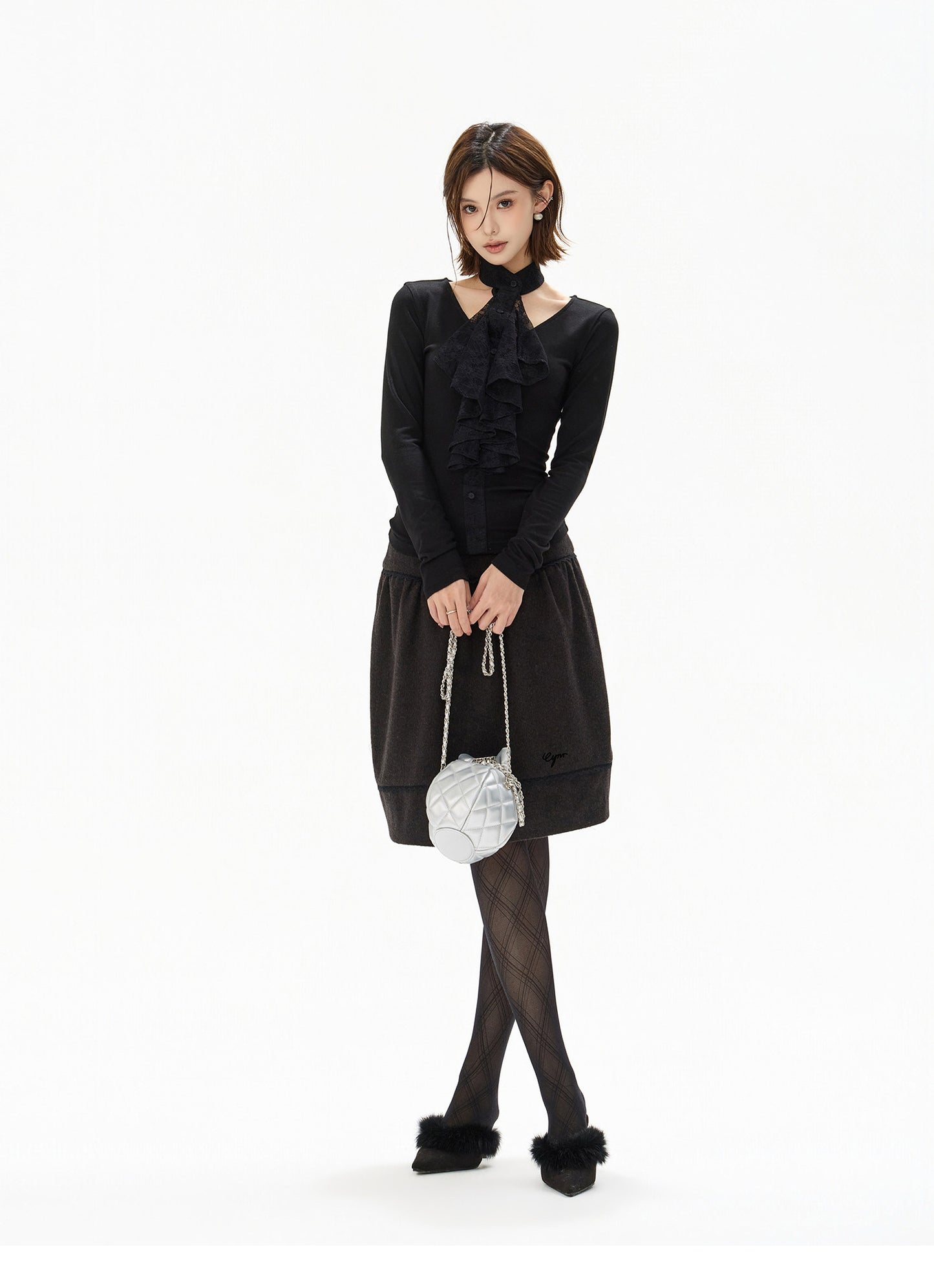 FRENCH LACE BLOUSE & WOOL COCOON SKIRT