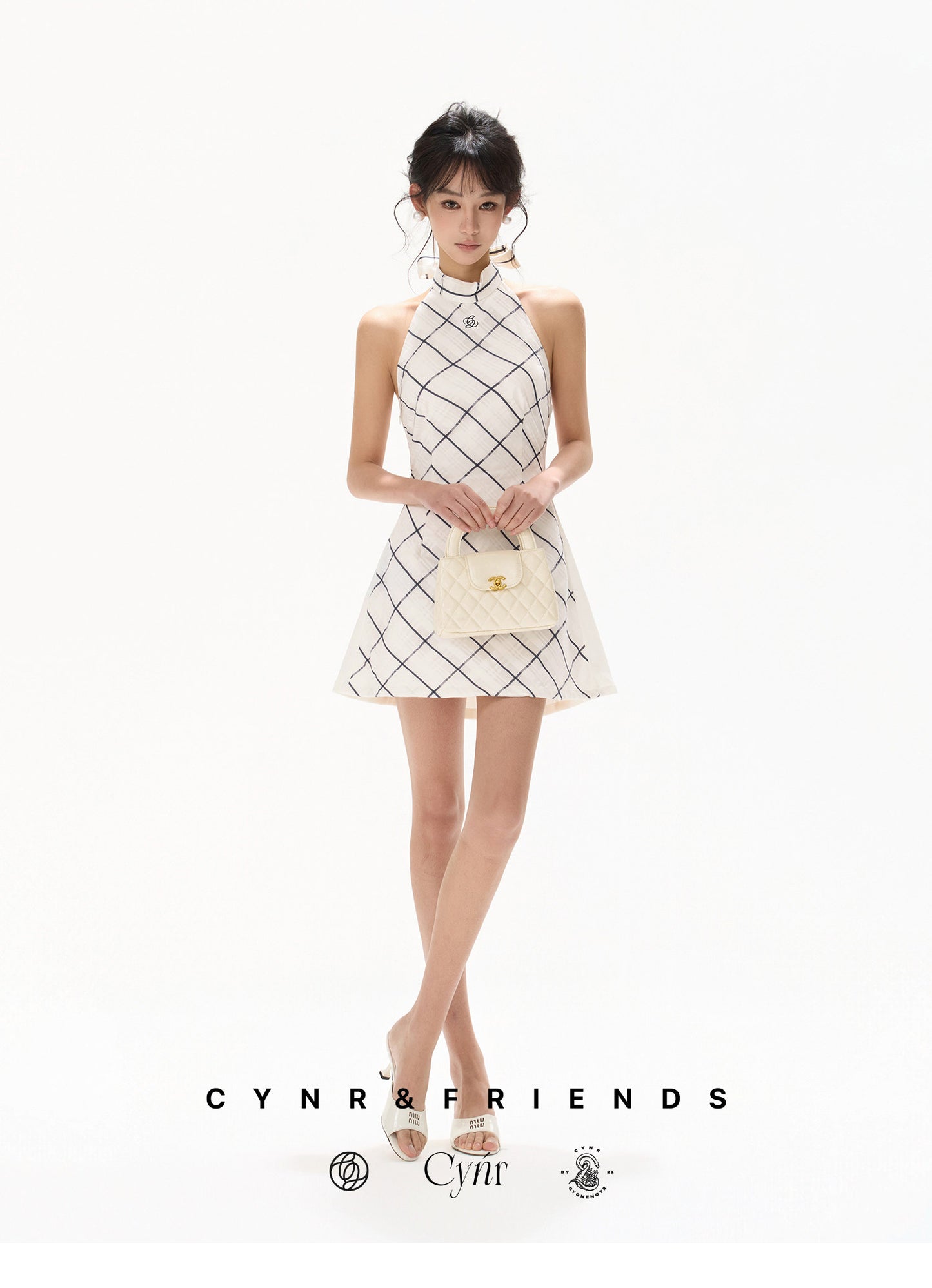 【日本在庫 】SILK HALTER CHECK DRESS