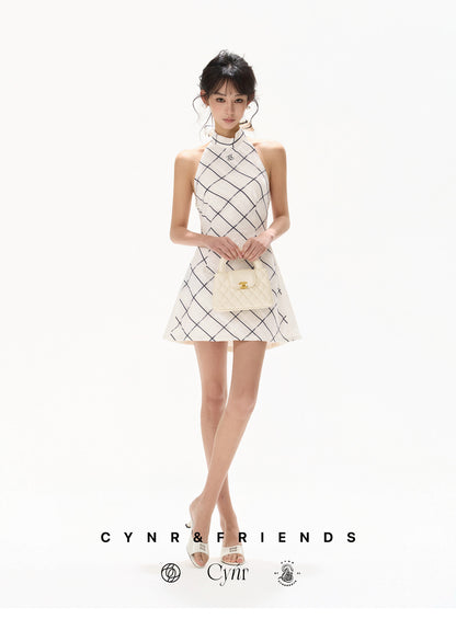 【日本在庫 】SILK HALTER CHECK DRESS