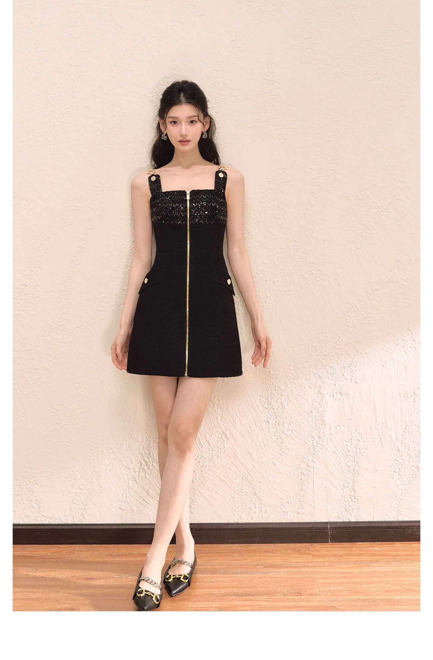 FRENCH BLACK SEQUIN CAMI DRESS