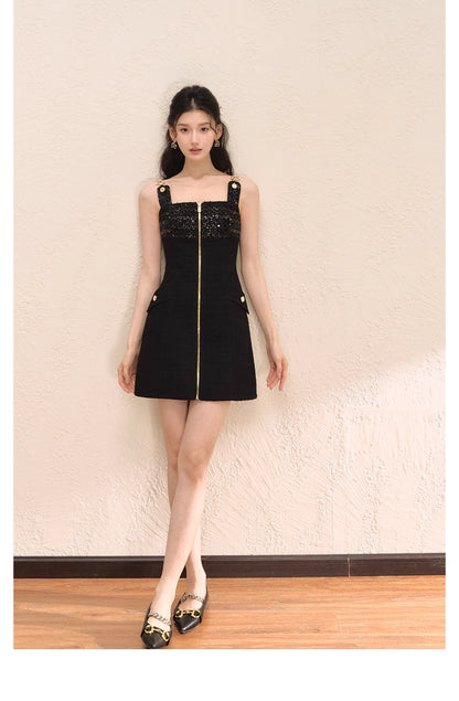 FRENCH BLACK SEQUIN CAMI DRESS