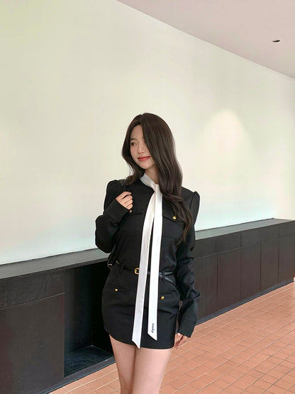 CELEBRITY STYLE LONG-SLEEVED BOW DRESS
