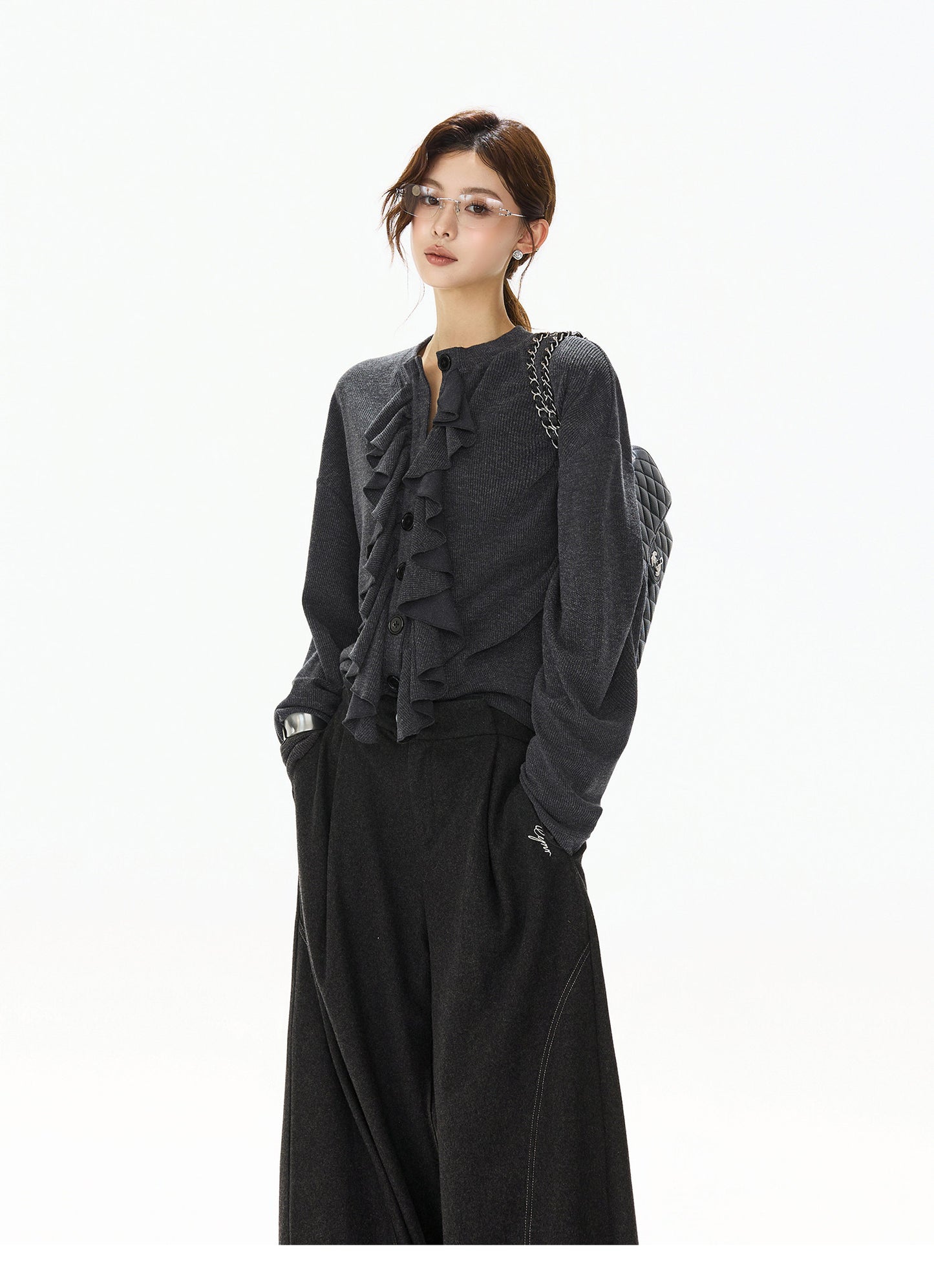 ELEGANT KNIT TOP & WOOL WIDE PANTS