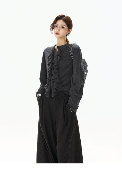 ELEGANT KNIT TOP & WOOL WIDE PANTS