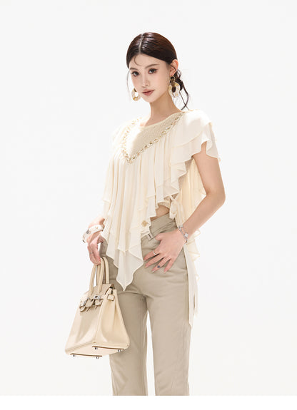 BEADED CAPE CHIFFON TOP