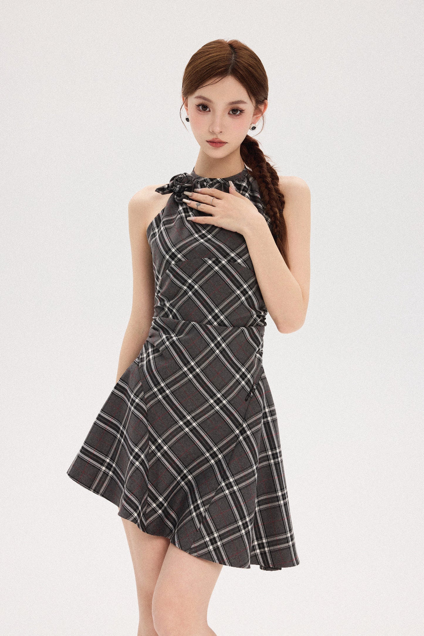 HALTER NECK BRITISH PLAID DRESS