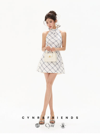 【日本在庫 】SILK HALTER CHECK DRESS