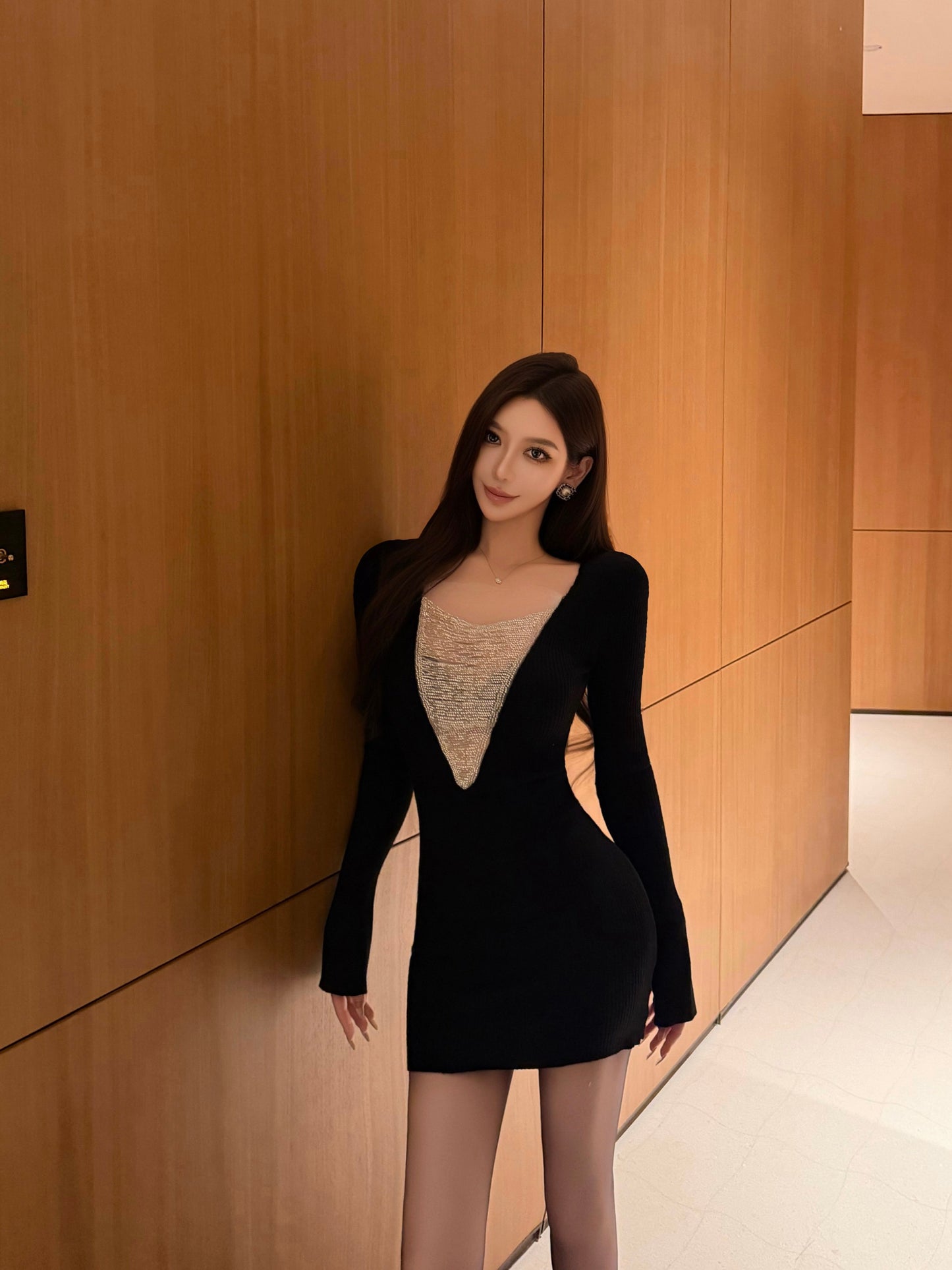 GALAXY CHAIN EMBELLISHED KNIT DRESS