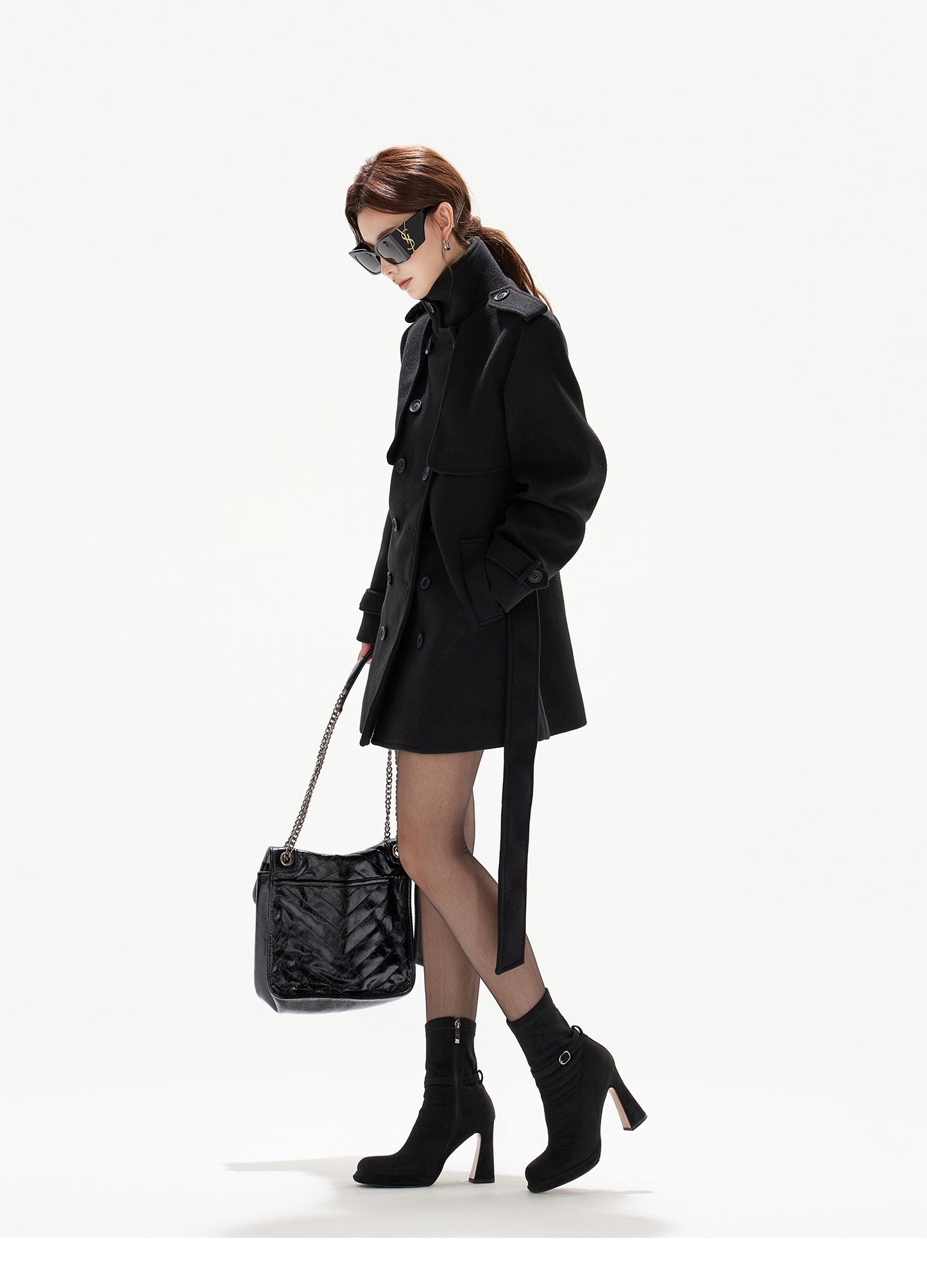 BELTED DOUBLE-BREASTED WOOL COAT