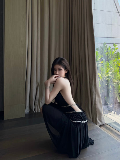 HALTER CHIFFON BACKLESS MINI DRESS