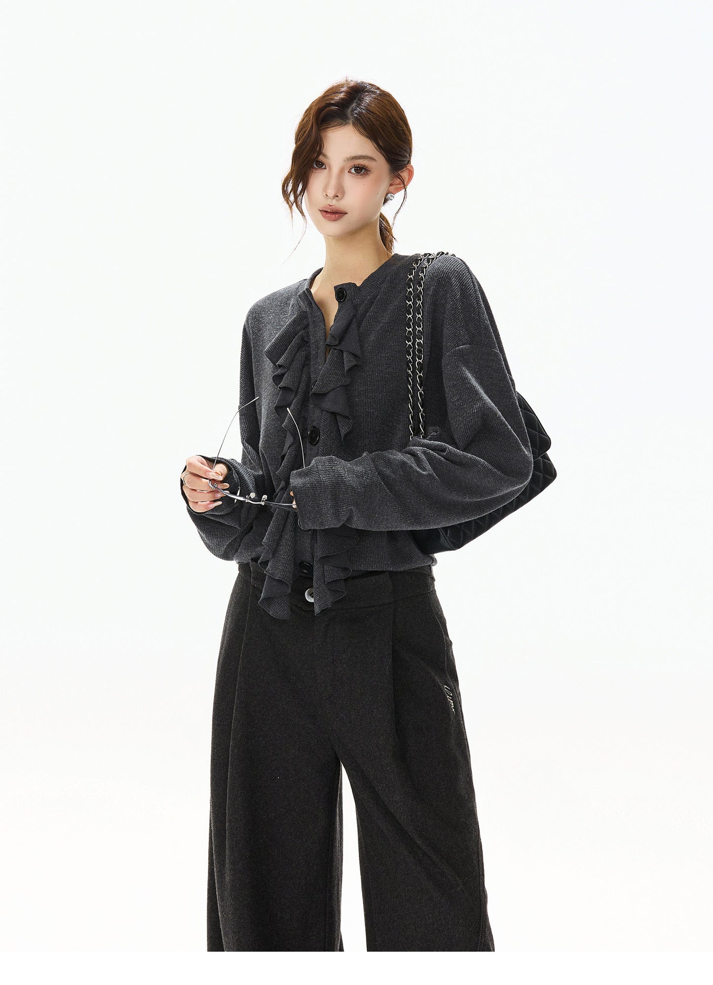 ELEGANT KNIT TOP & WOOL WIDE PANTS