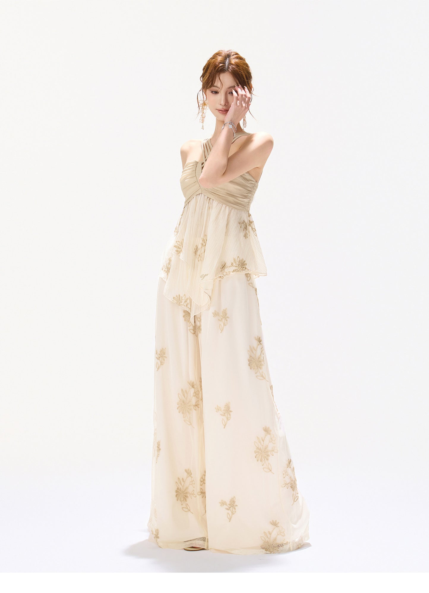 EMBROIDERED CHIFFON HALTER SET