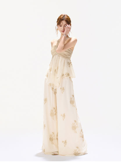 EMBROIDERED CHIFFON HALTER SET