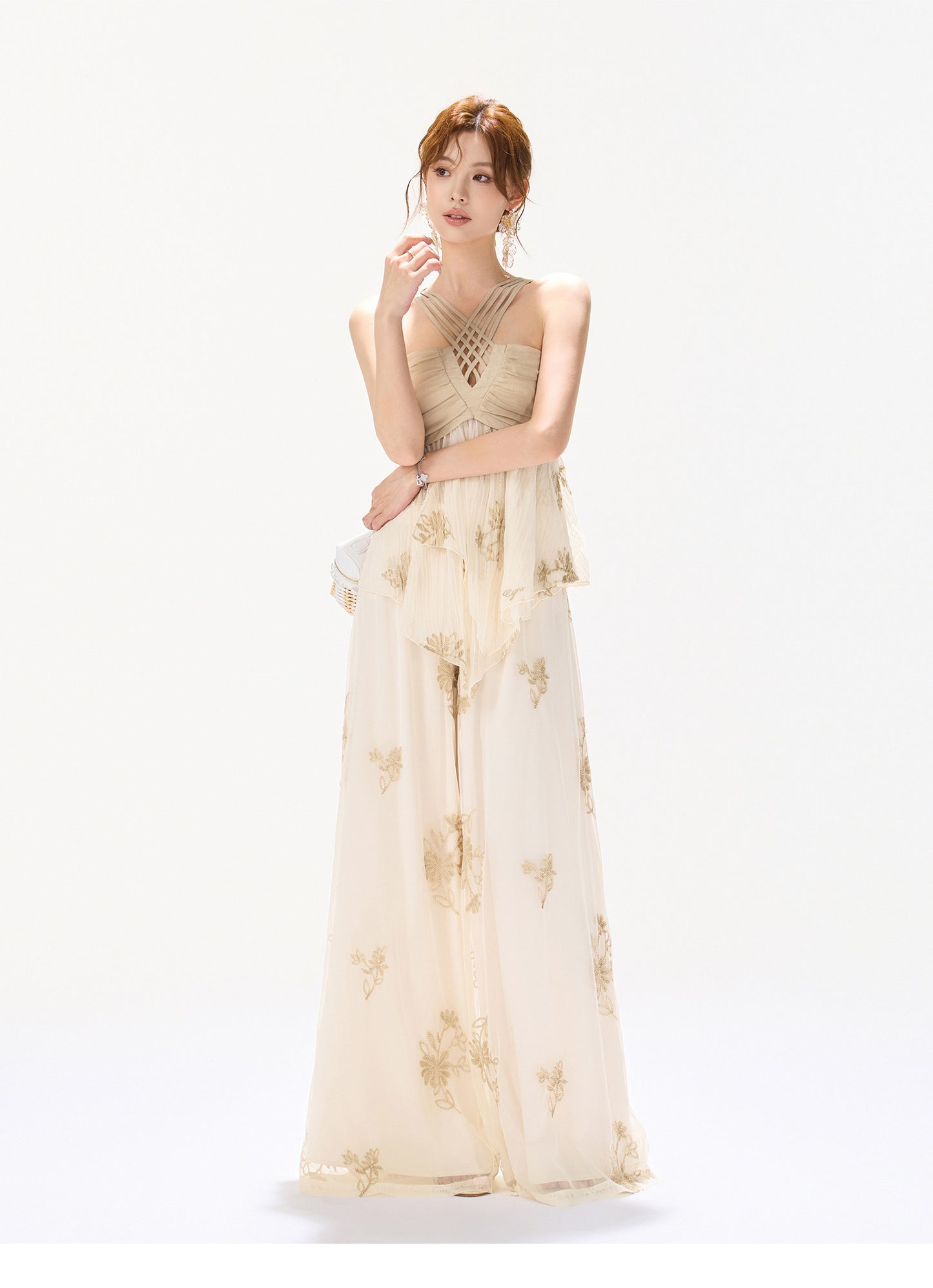 EMBROIDERED CHIFFON HALTER SET