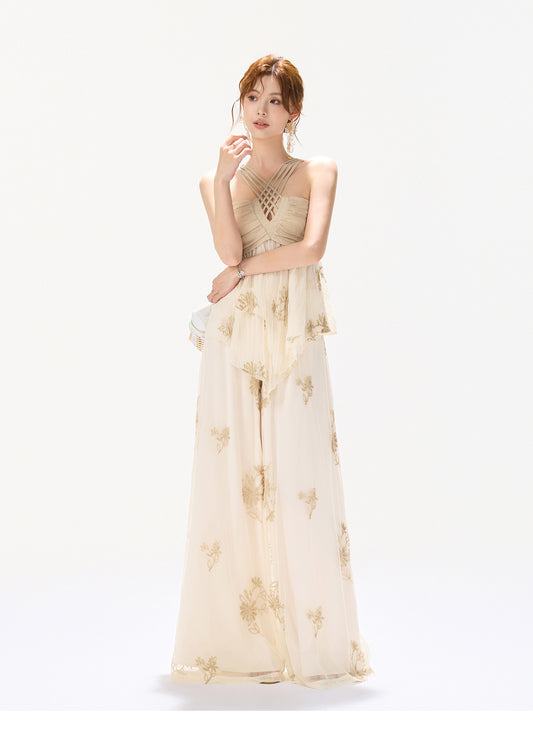 EMBROIDERED CHIFFON HALTER SET