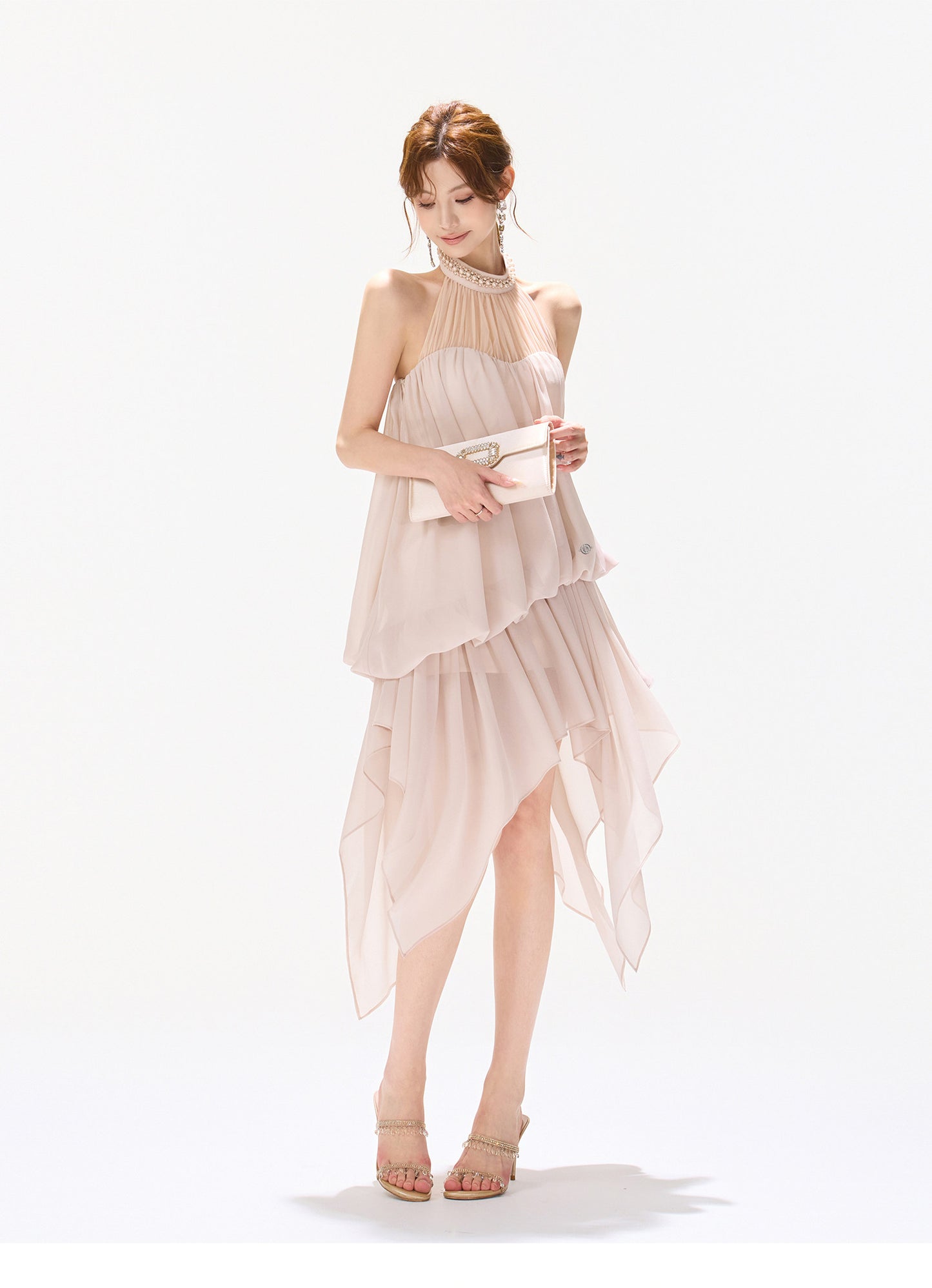 BLUSH VEIL HALTER DRESS