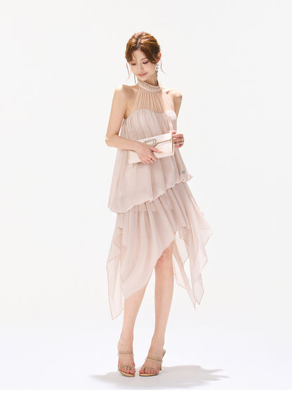 BLUSH VEIL HALTER DRESS