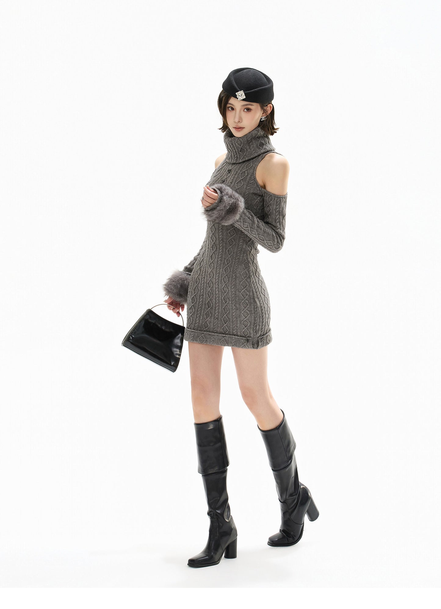 FRENCH RETRO HALTER KNIT DRESS