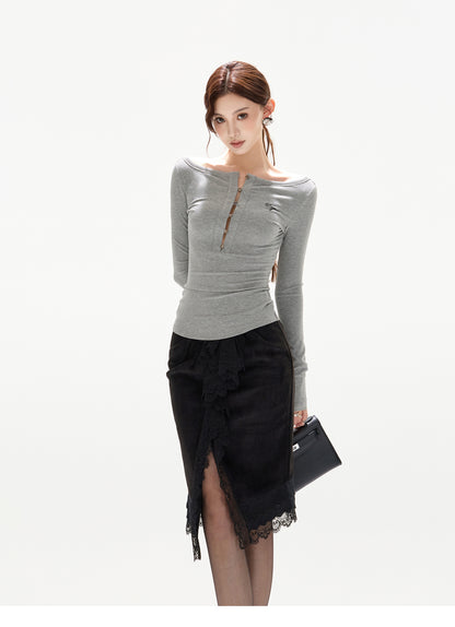 Y2K ADJUSTABLE BUTTON KNIT TOP