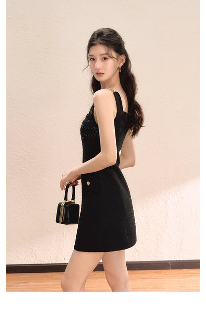 FRENCH BLACK SEQUIN CAMI DRESS