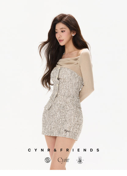 TWEED KNIT OFF SHOULDER SET