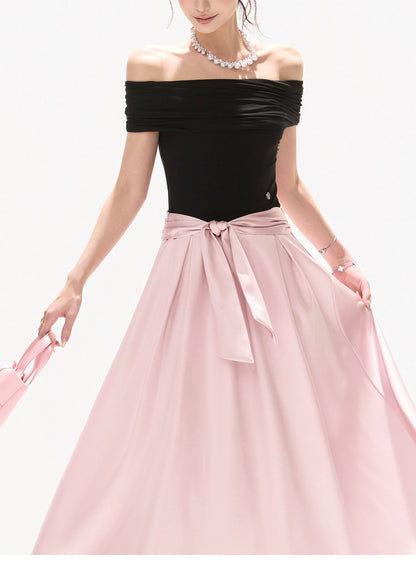 BLACK ROSE SATIN DRESS
