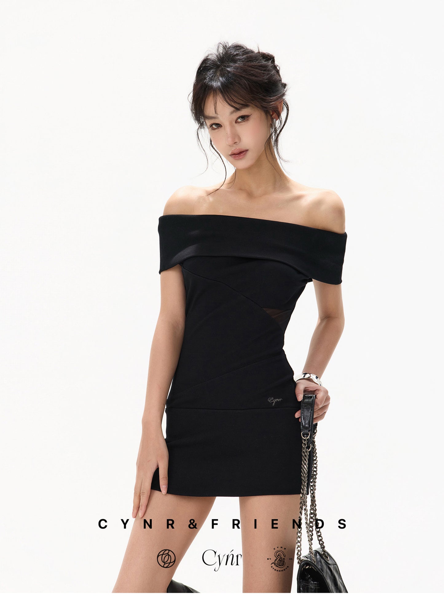 OFF SHOULDER MESH BODYCON DRESS