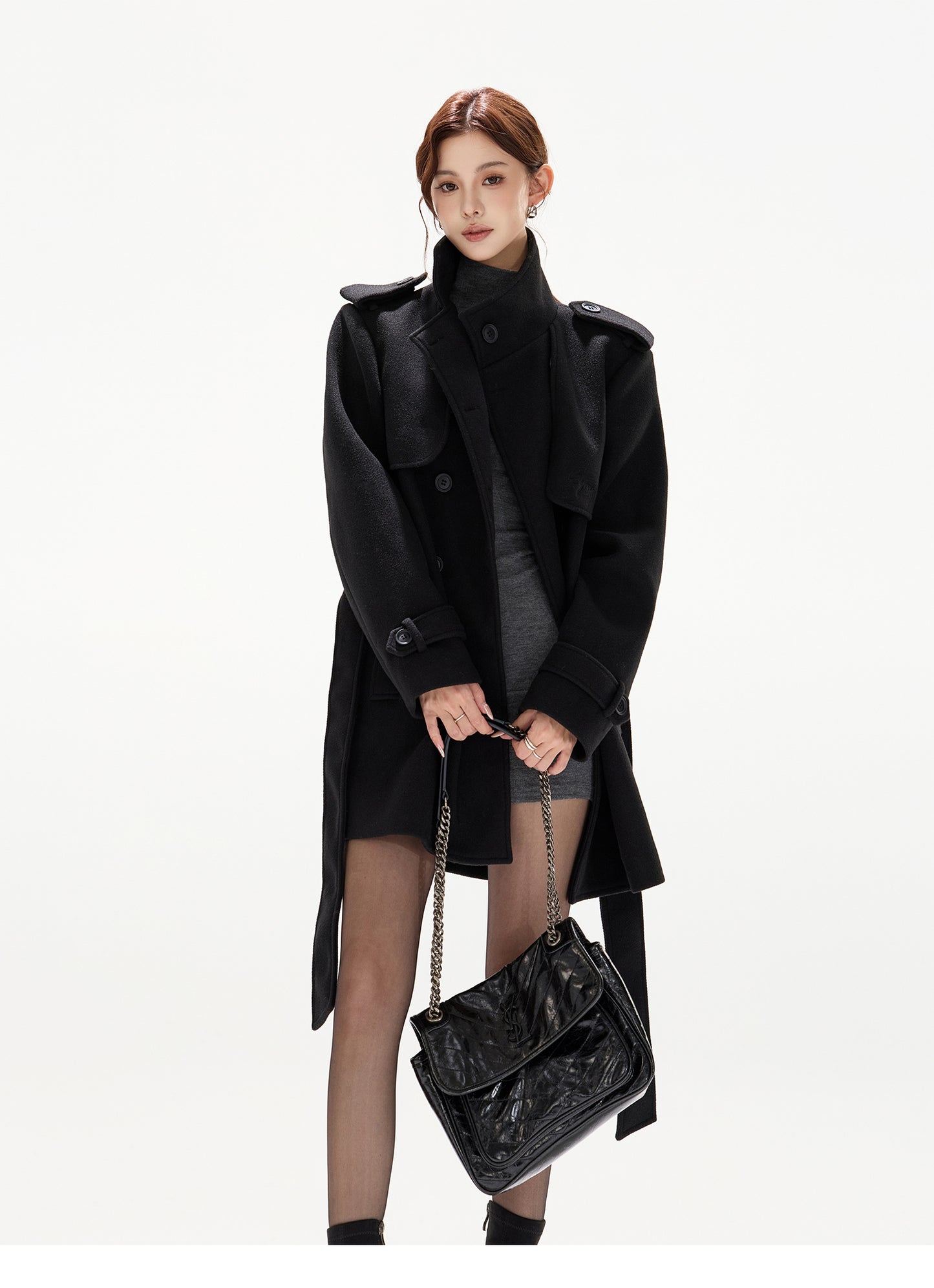 BELTED DOUBLE-BREASTED WOOL COAT
