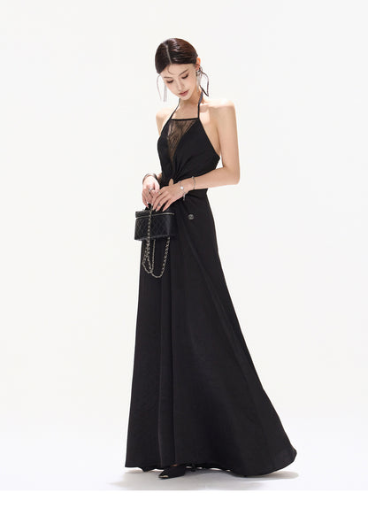 【日本在庫 】HALTER LACE SATIN DRESS