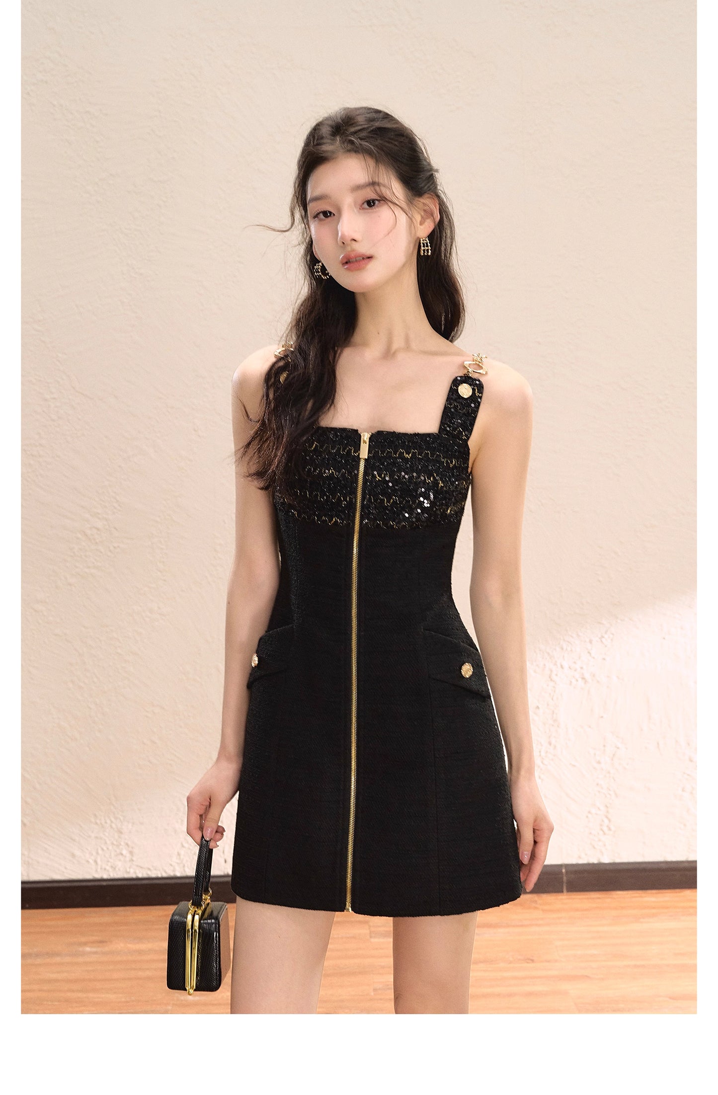 FRENCH BLACK SEQUIN CAMI DRESS
