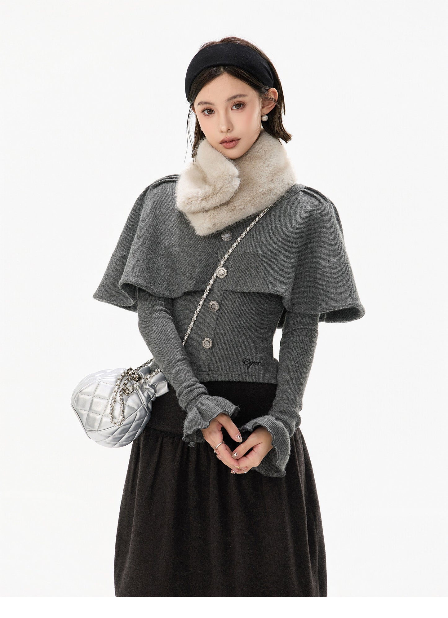 TEXTURED CAPE KNIT TOP