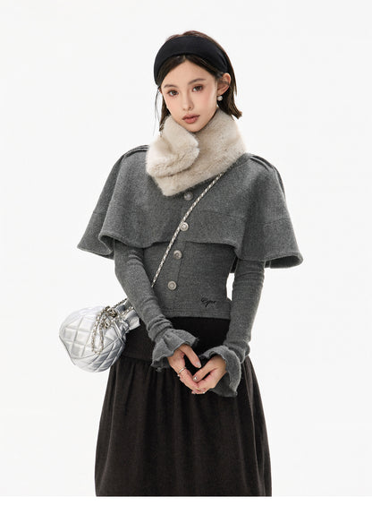 TEXTURED CAPE KNIT TOP