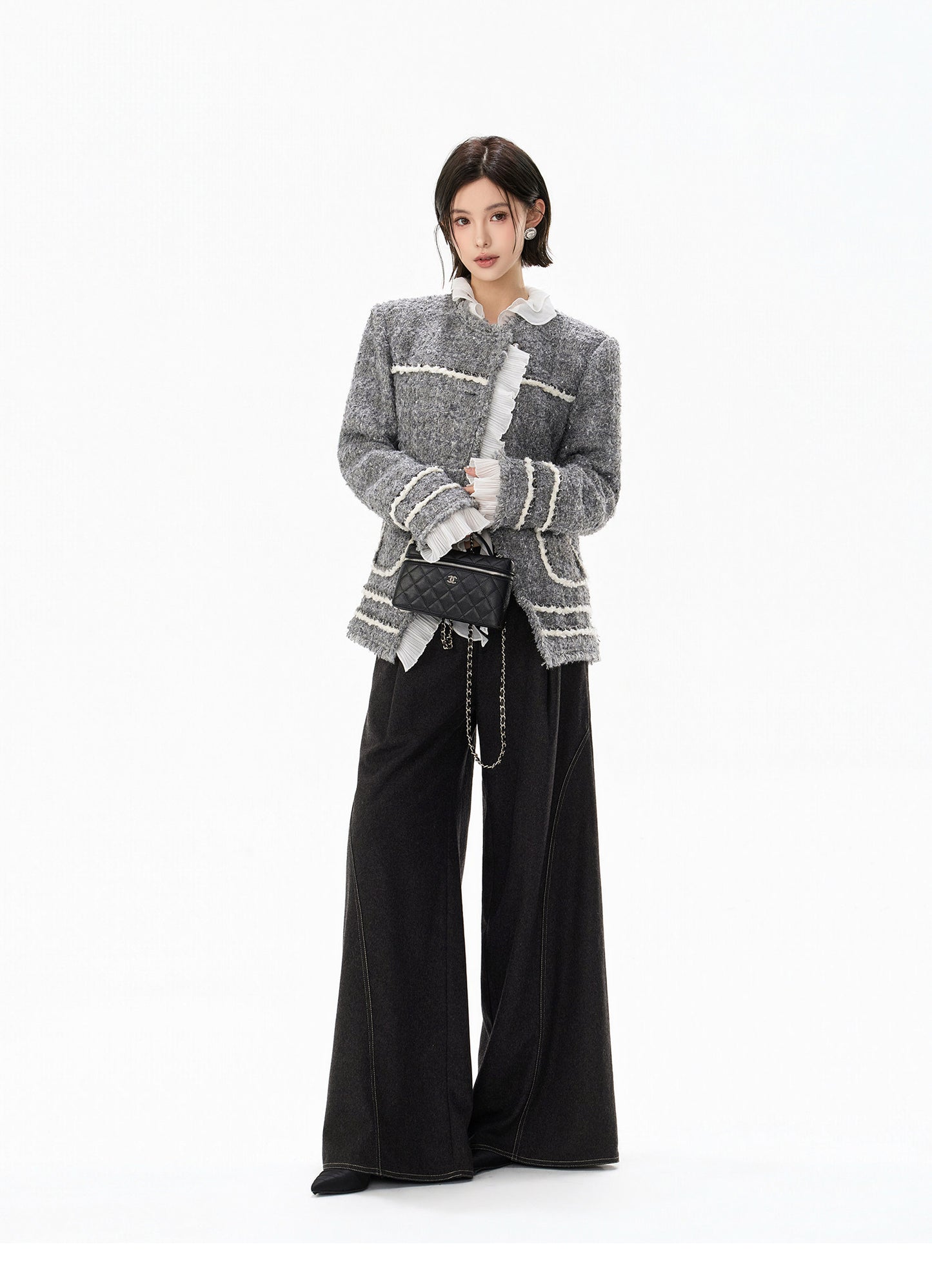 HANDWOVEN TWEED FRILL JACKET