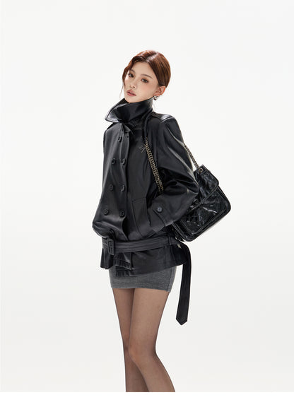 STRUCTURED DOUBLE-BREASTED LEATHER JACKET