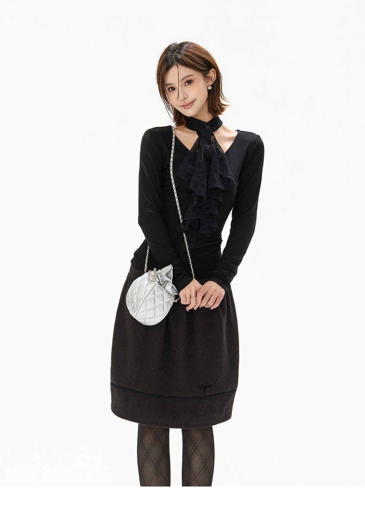 FRENCH LACE BLOUSE & WOOL COCOON SKIRT