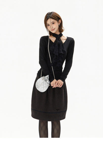FRENCH LACE BLOUSE & WOOL COCOON SKIRT
