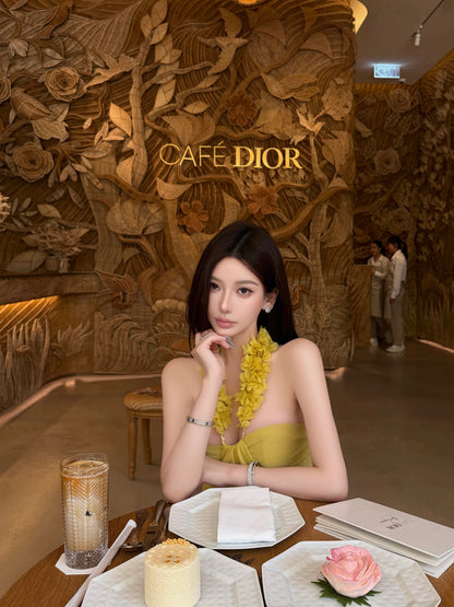 LEMON HALTER RUCHED MINI DRESS