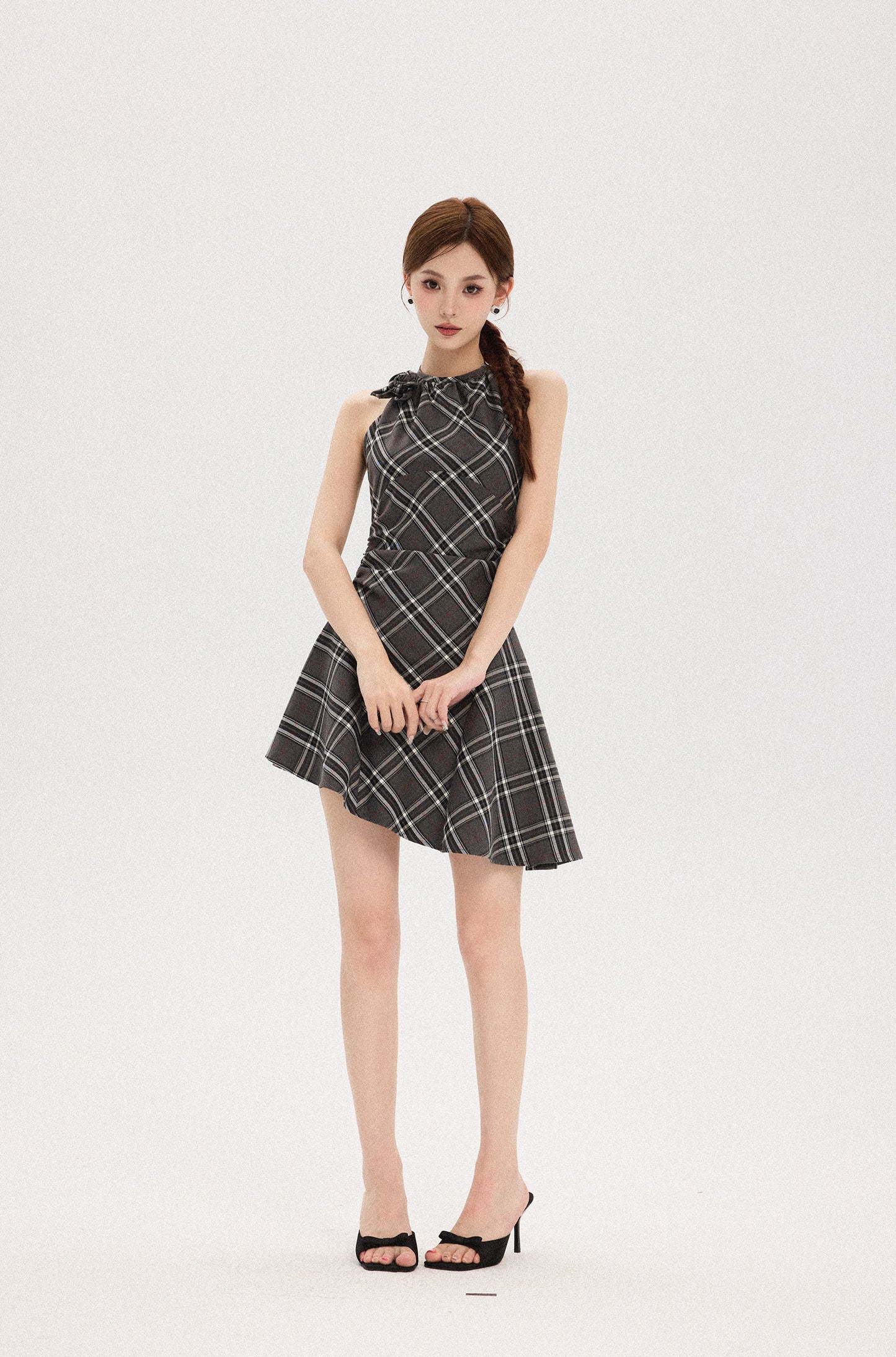 HALTER NECK BRITISH PLAID DRESS