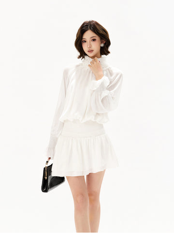 【日本在庫 】FRENCH LACE CHIFFON CAKE DRESS