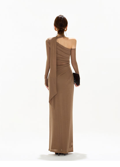 FRENCH RETRO MESH SLIM LONG DRESS