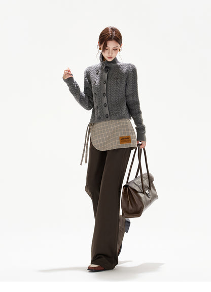 VINTAGE CABLE-KNIT HIGH-NECK WOOL CARDIGAN