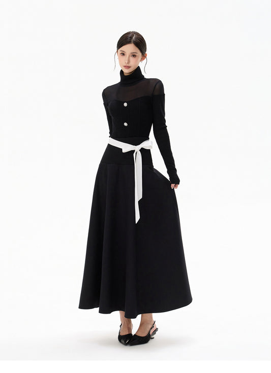 SHEER KNIT & BELTED SKIRT SET