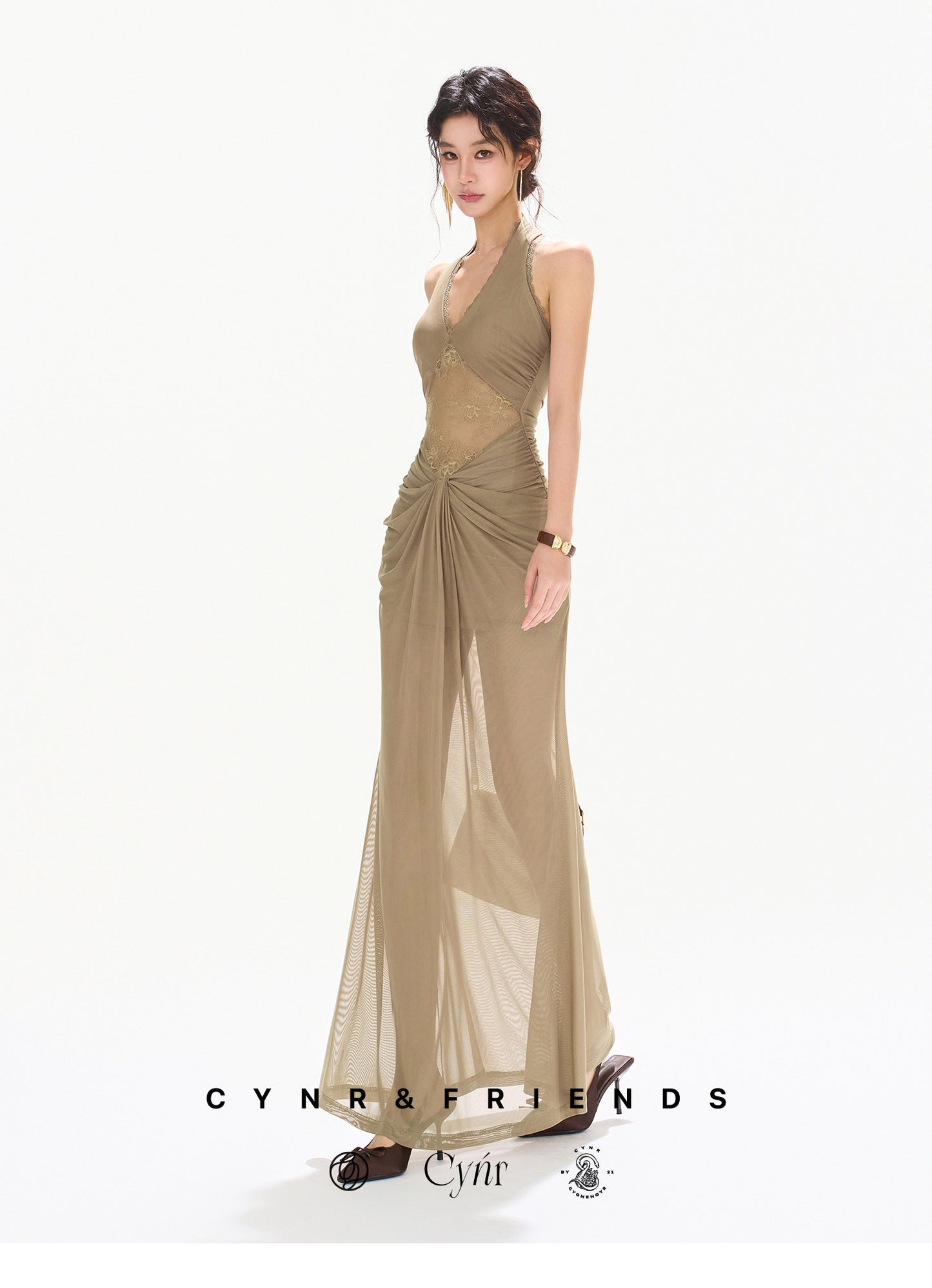 LACE HALTER BACKLESS MAXI