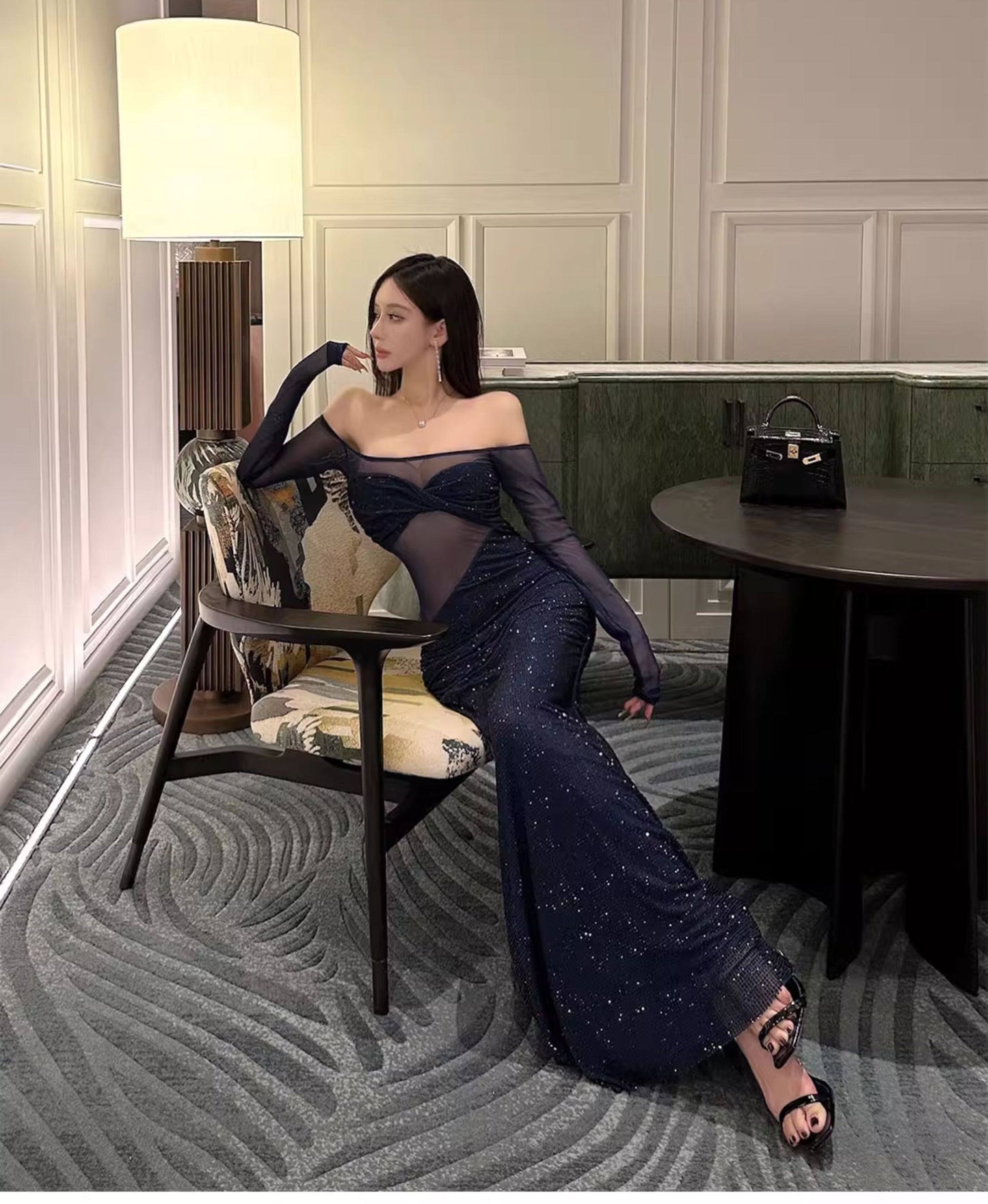 OFF-SHOULDER SEQUIN MERMAID DRESS