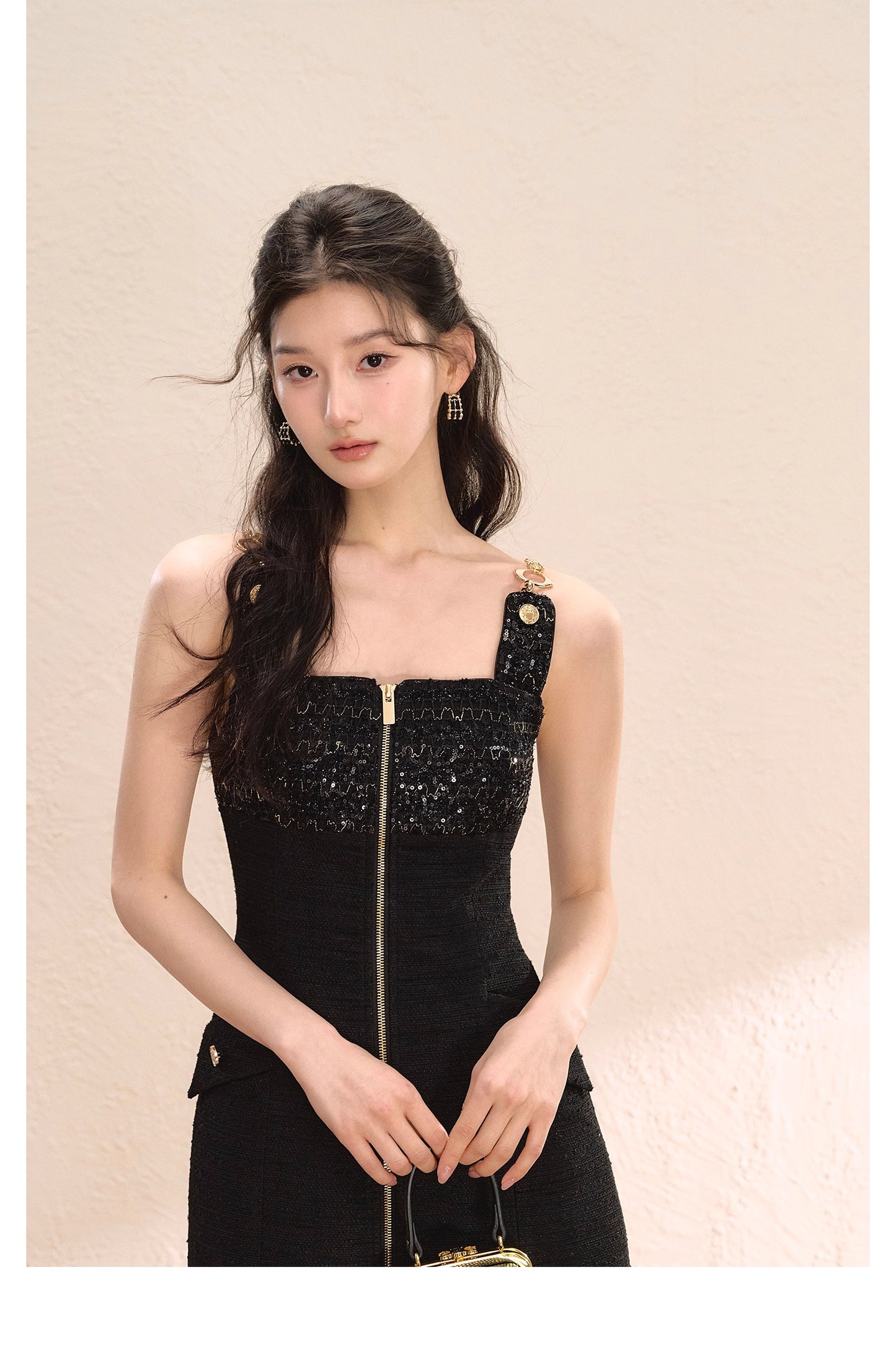 FRENCH BLACK SEQUIN CAMI DRESS