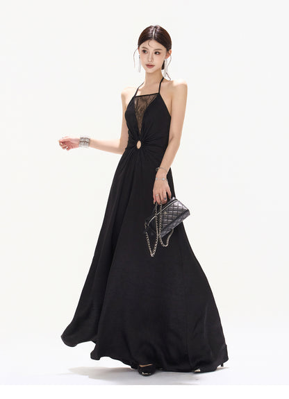 【日本在庫 】HALTER LACE SATIN DRESS