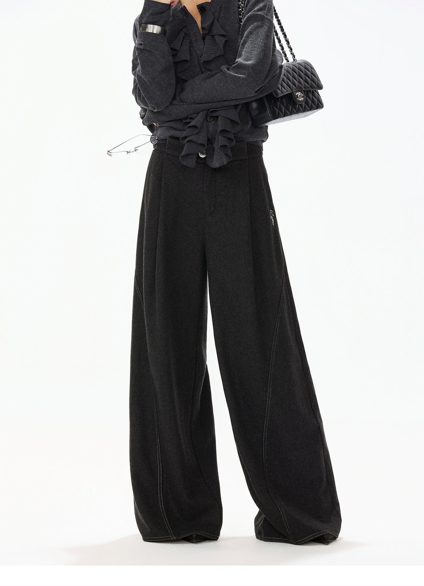 ELEGANT KNIT TOP & WOOL WIDE PANTS